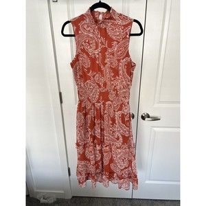1 State Orange Paisley Dress High Neck Ruffle Detail Sundress size Medium